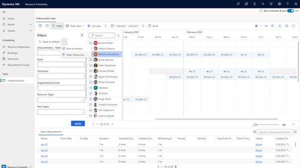 Select Resources in Schedule Board