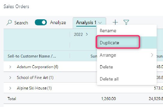 Analyze data in list pages and queries using data analysis mode - Business  Central